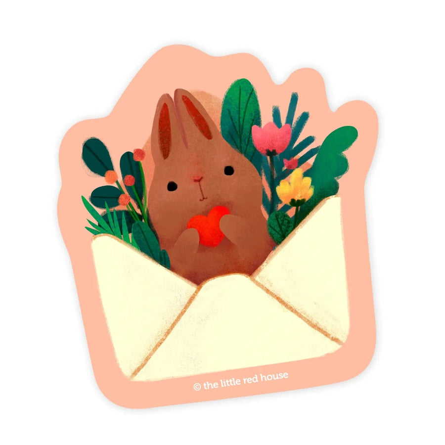 The Little Red House Sticker Brown Bunny Mail Vinyl Sticker