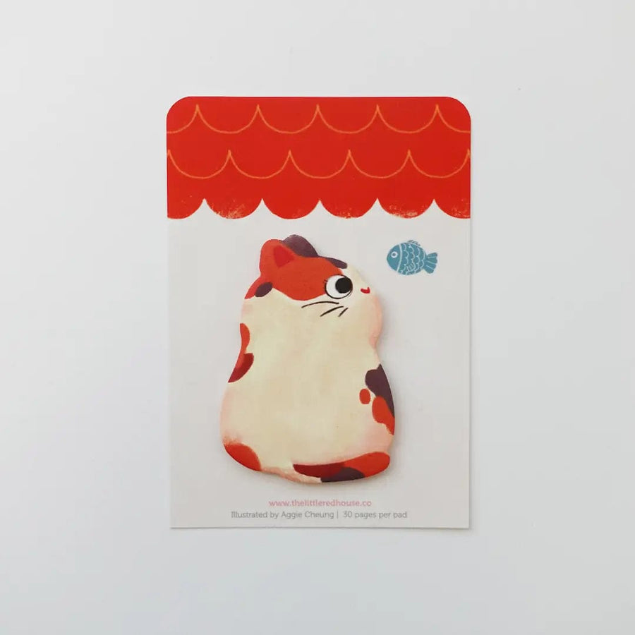 The Little Red House Sticky Notes Calico Cat with Fish Die Cut Sticky Note