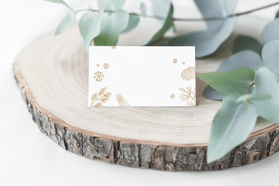 The Paxton Press Place Cards Golden Winter Pine Cones Dinner Place Cards