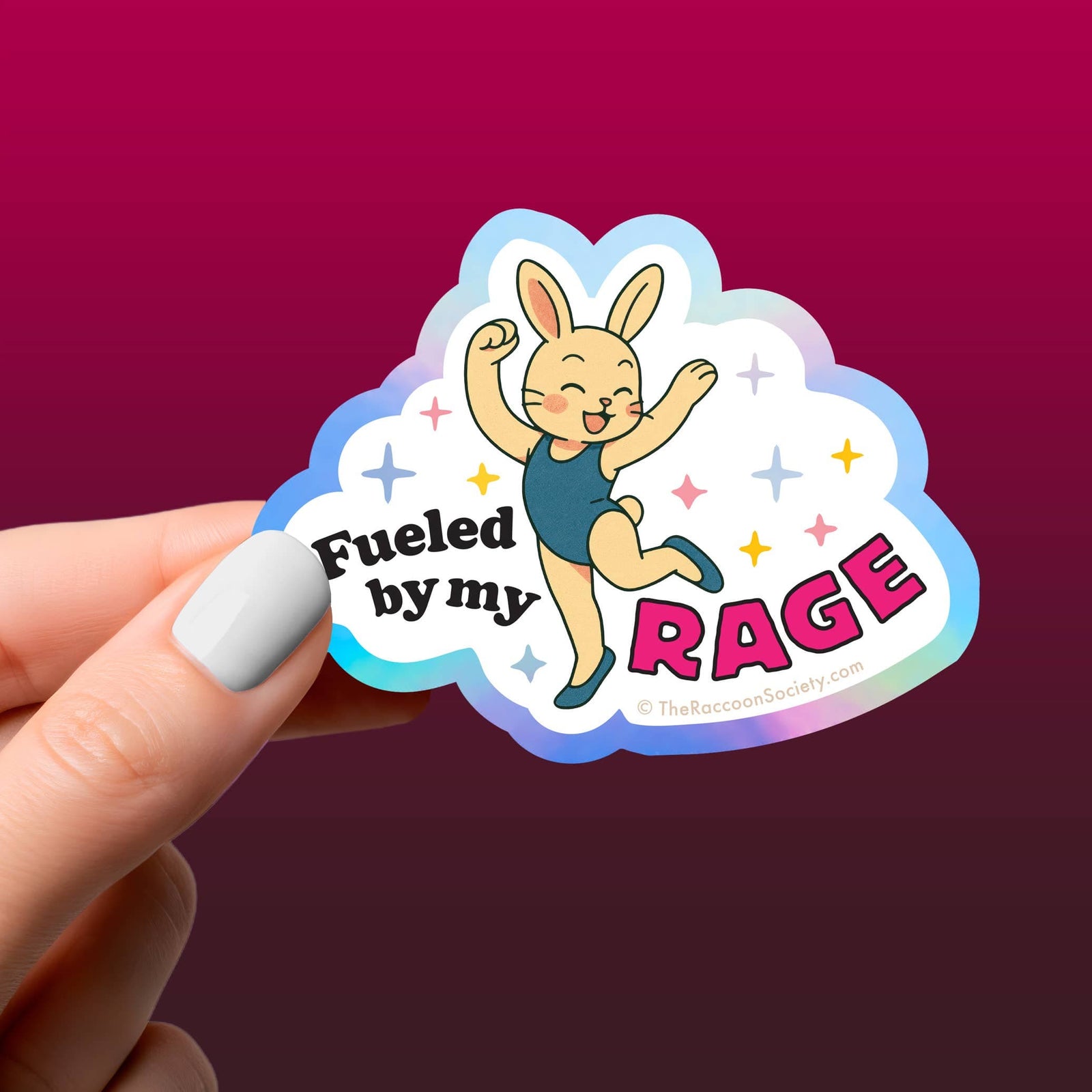 The Raccoon Society Cards Fueled by Rage Funny Holographic Sticker