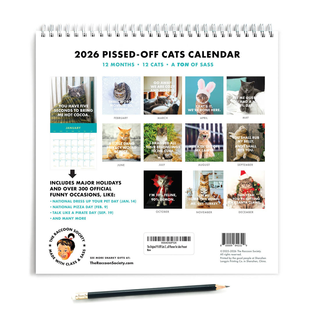 The Raccoon Society paper 2026 Pissed Off Cats Calendar