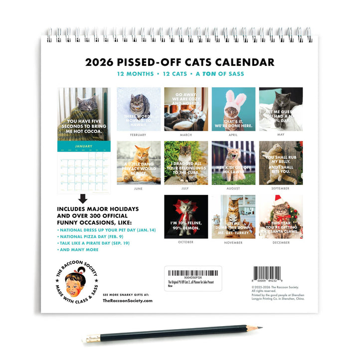 The Raccoon Society paper 2026 Pissed Off Cats Calendar