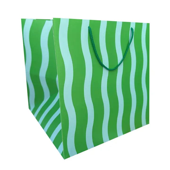 The Social Type Gift Bag Green/Aqua Fussy Stripe Large Square Gift Bag