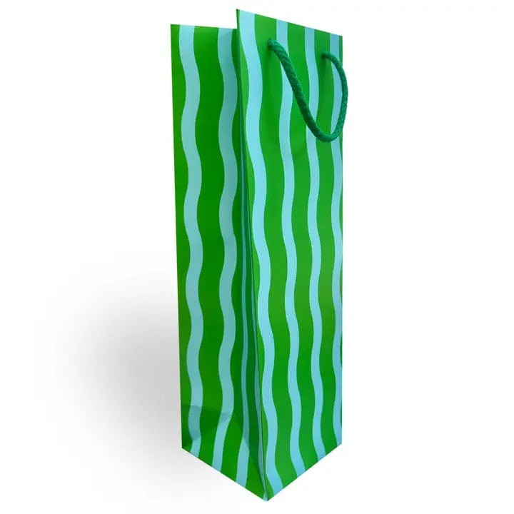 The Social Type Green/Aqua Fussy Stripe Wine Gift Bag