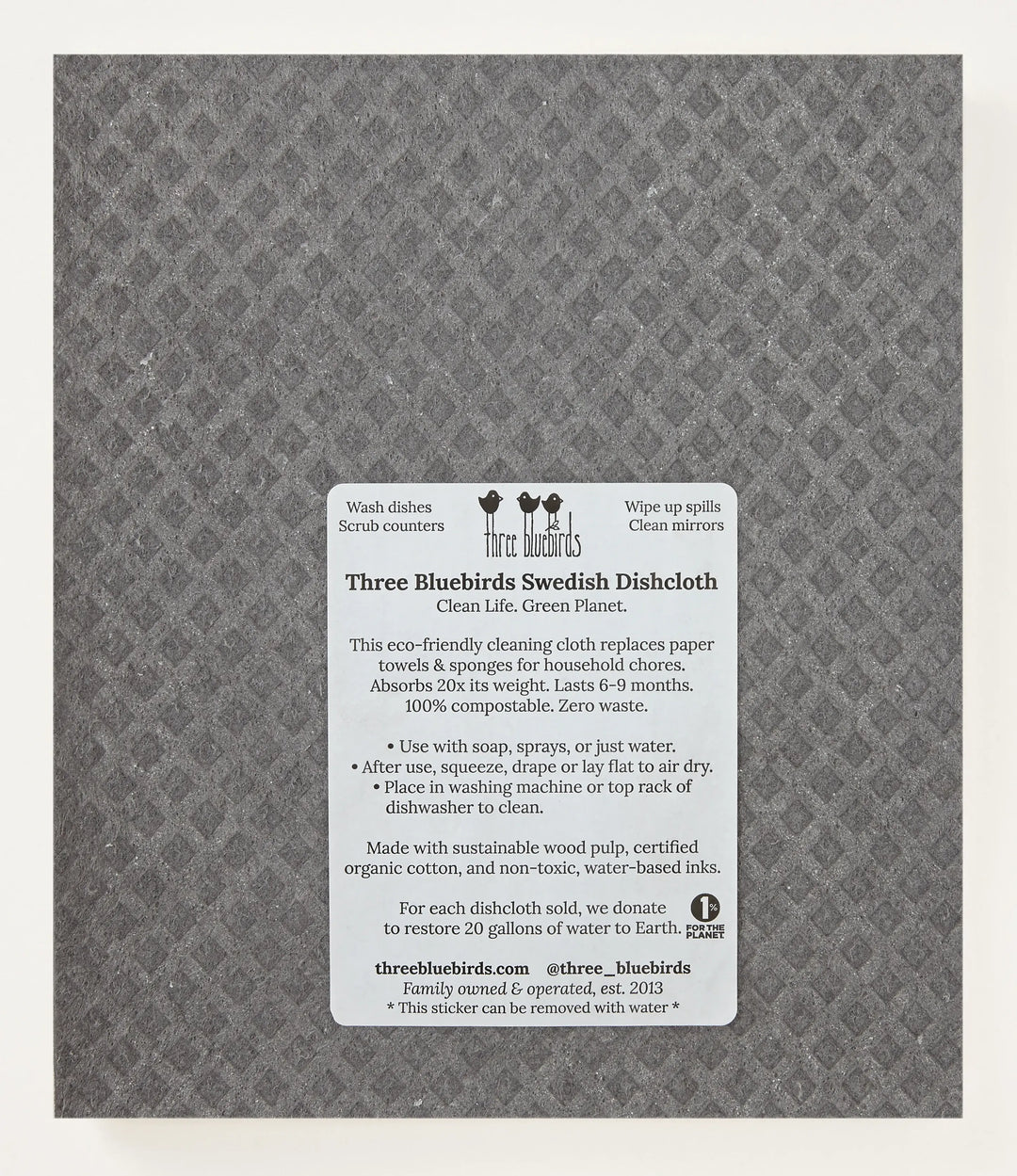 Three Bluebirds Swedish Dishcloths Home Flower Patch on Graphite Swedish Dishcloth