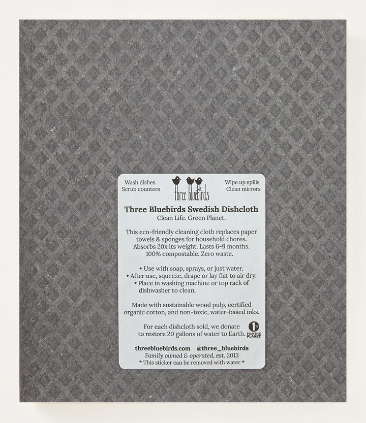 Three Bluebirds Swedish Dishcloths Home Flower Patch on Graphite Swedish Dishcloth