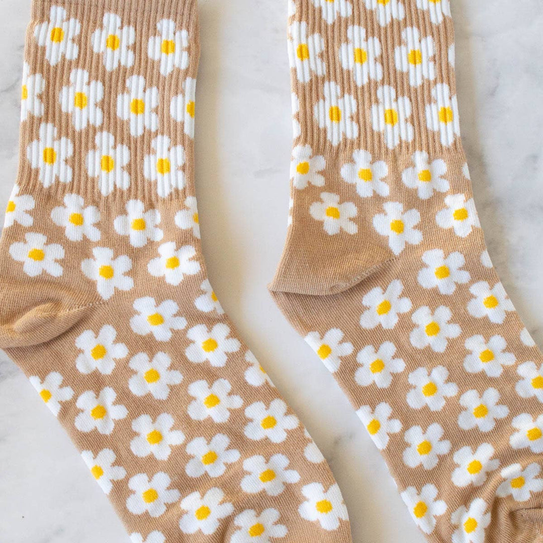 Tiepology Fashion Full of Daisy Casual Socks - Sand