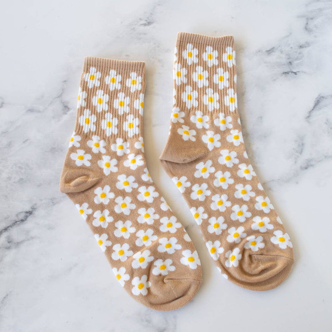Tiepology Fashion Full of Daisy Casual Socks - Sand