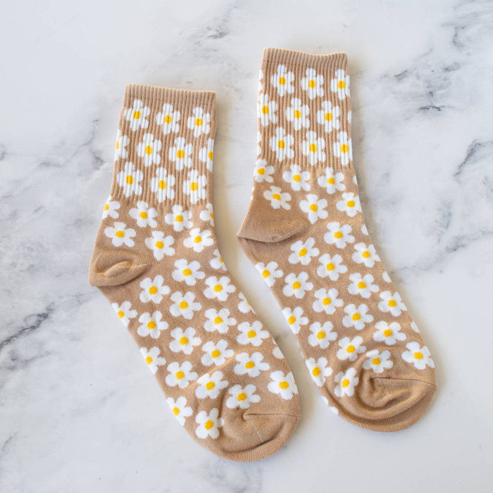 Tiepology Fashion Full of Daisy Casual Socks - Sand