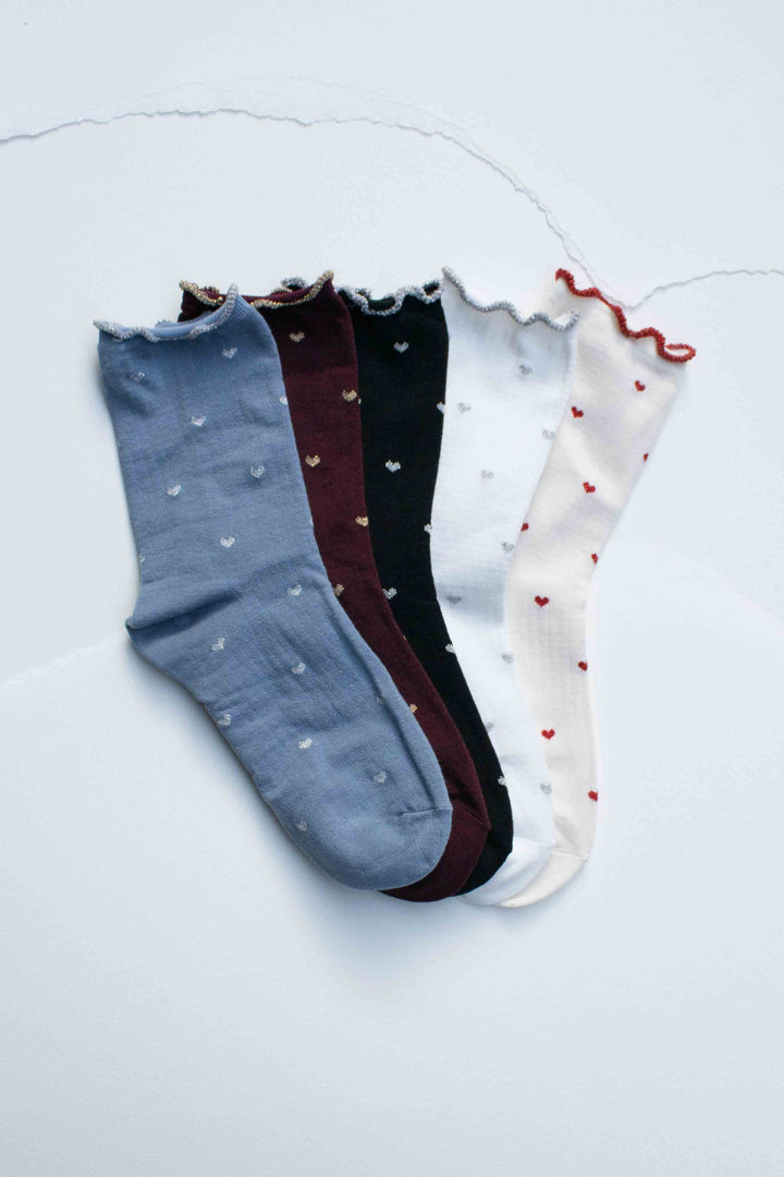 Tiepology Fashion Mini Heart Ruffle Cotton Blend Socks