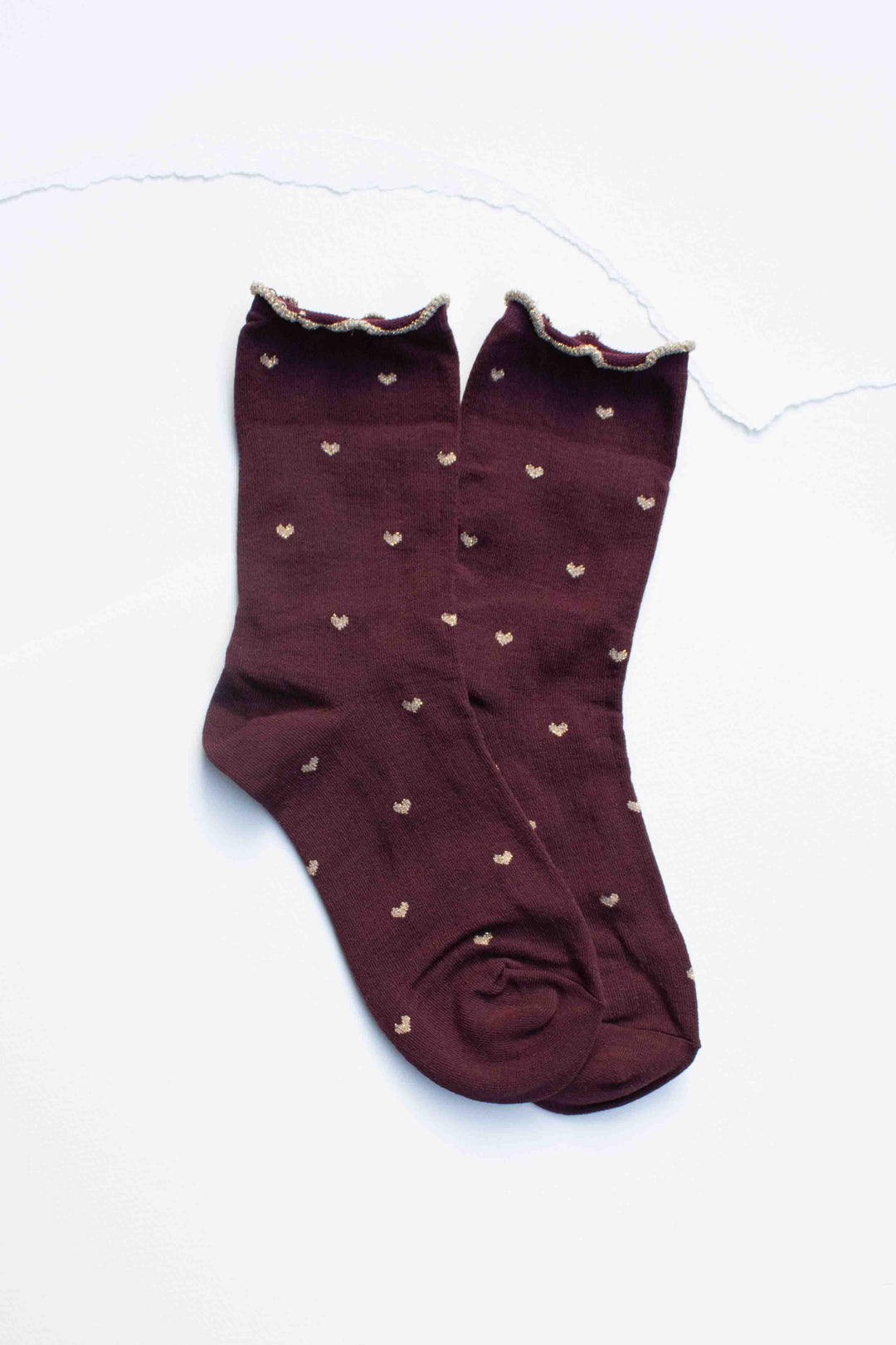 Tiepology Fashion Wine/Gold Mini Heart Ruffle Cotton Blend Socks