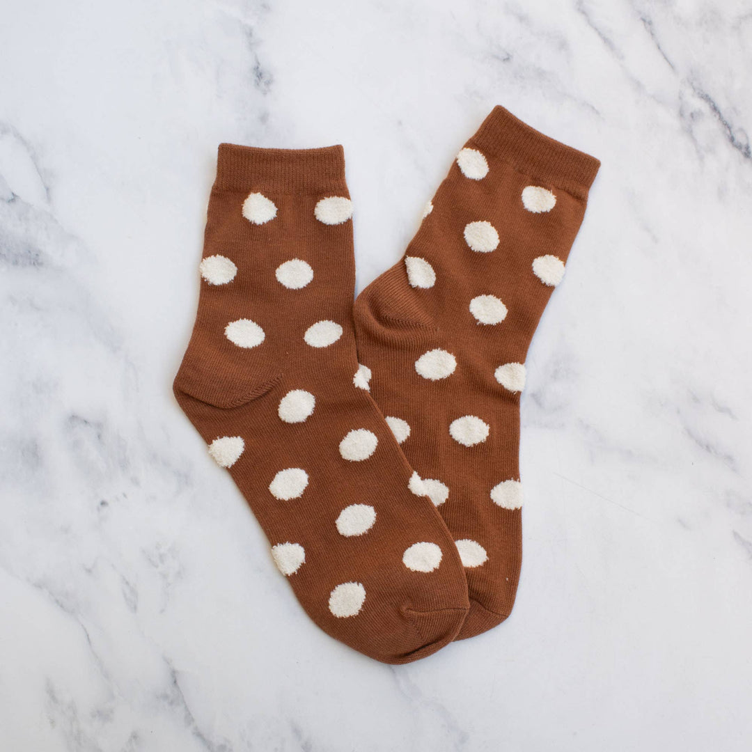 Tiepology Fashion Women's Polka Dots Puff Casual Socks - Rust