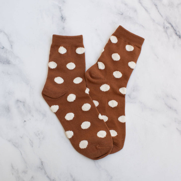 Tiepology Fashion Women's Polka Dots Puff Casual Socks - Rust