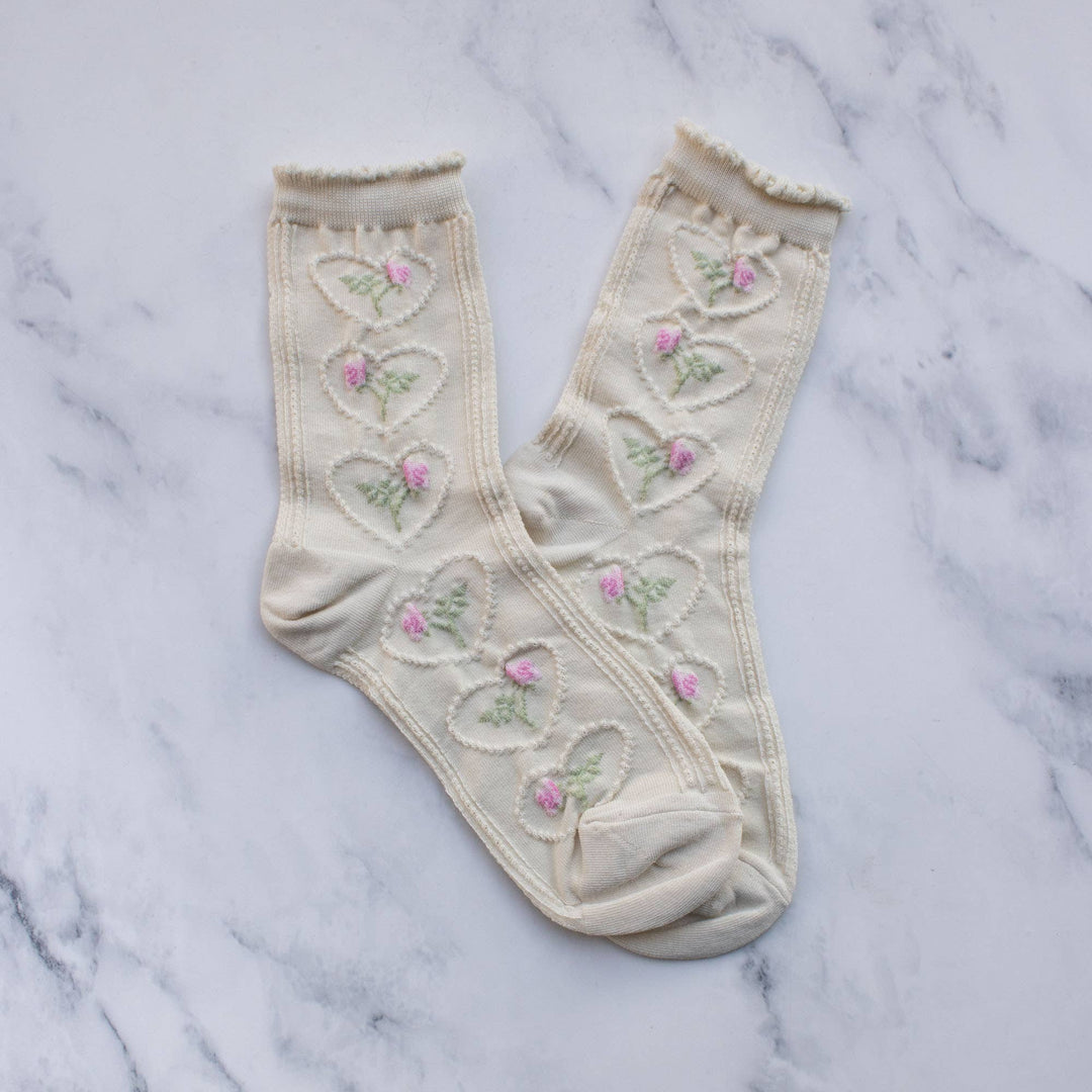 Tiepology Fashion Women's Vintage Rose & Heart Casual Socks