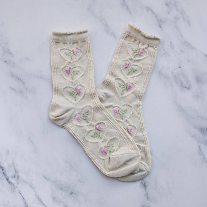 Tiepology Fashion Women's Vintage Rose & Heart Casual Socks
