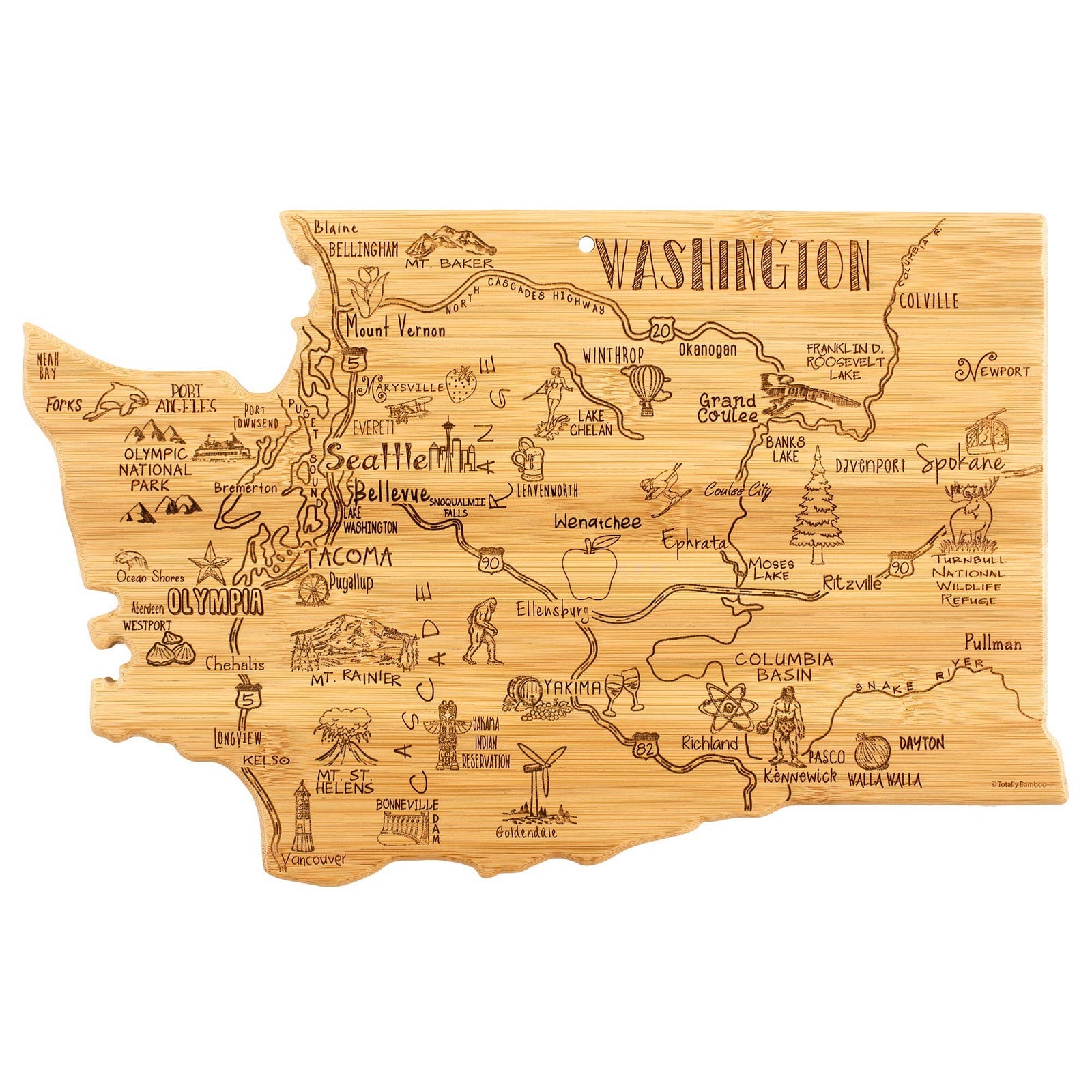 Totally Bamboo Home Destination Washington Cutting Board with Engraved Artwork