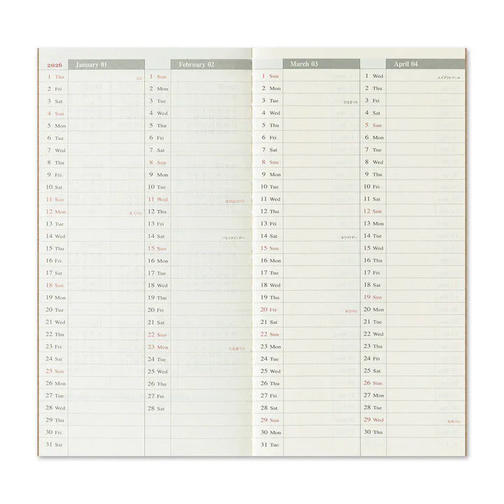 Traveler's Company Paper Traveler's Notebook - 2026 Weekly + Memo (Regular Size)