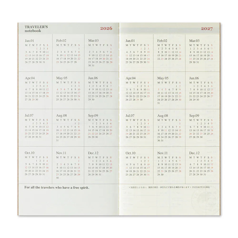 Traveler's Company Paper Traveler's Notebook - 2026 Weekly + Memo (Regular Size)