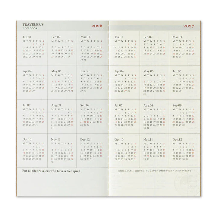 Traveler's Company Paper Traveler's Notebook - 2026 Weekly + Memo (Regular Size)