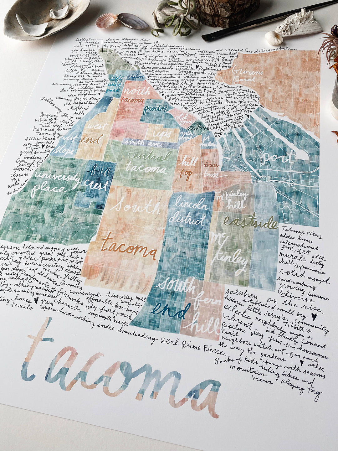 Turn-of-the-Centuries 16 x 20 TACOMA Neighborhoods Map ART PRINT