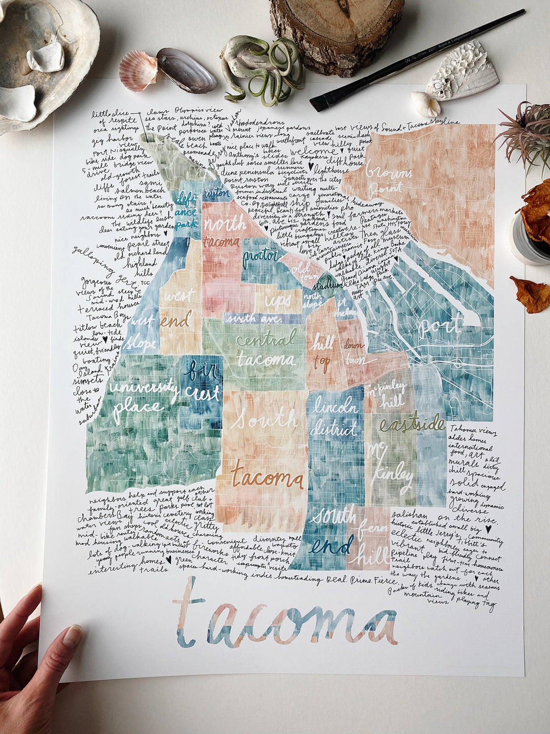 Turn-of-the-Centuries 16 x 20 TACOMA Neighborhoods Map ART PRINT