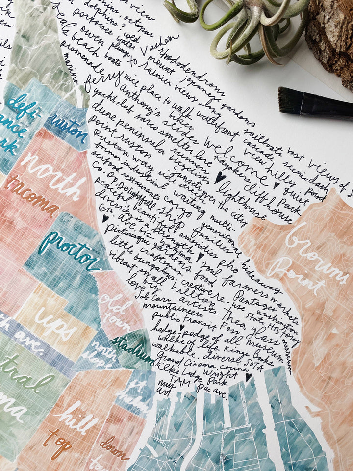 Turn-of-the-Centuries 16 x 20 TACOMA Neighborhoods Map ART PRINT
