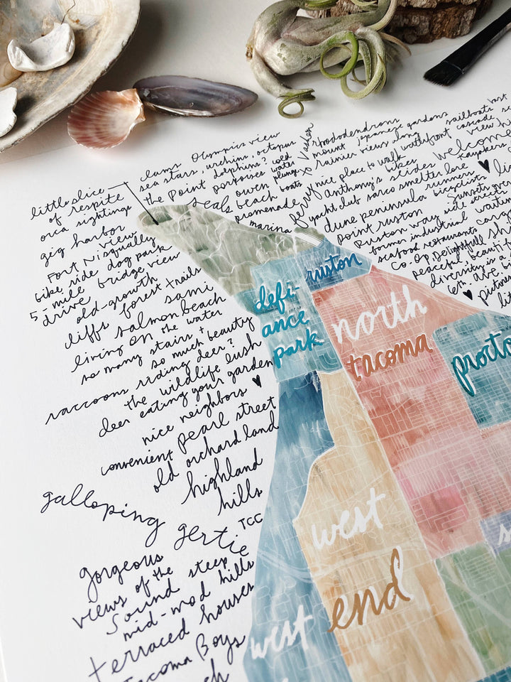 Turn-of-the-Centuries 16 x 20 TACOMA Neighborhoods Map ART PRINT