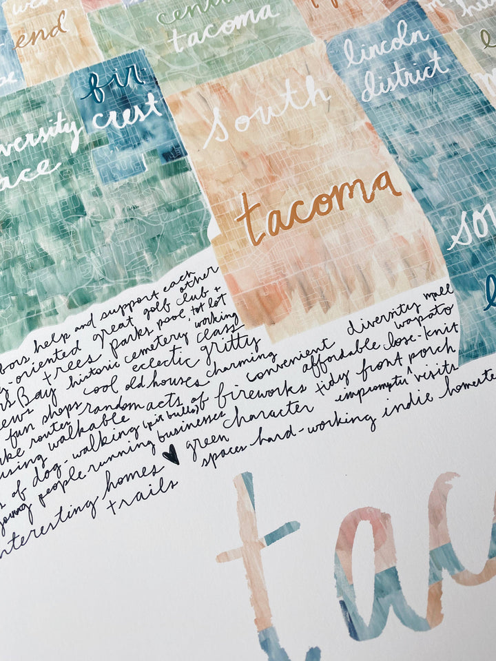 Turn-of-the-Centuries 16 x 20 TACOMA Neighborhoods Map ART PRINT