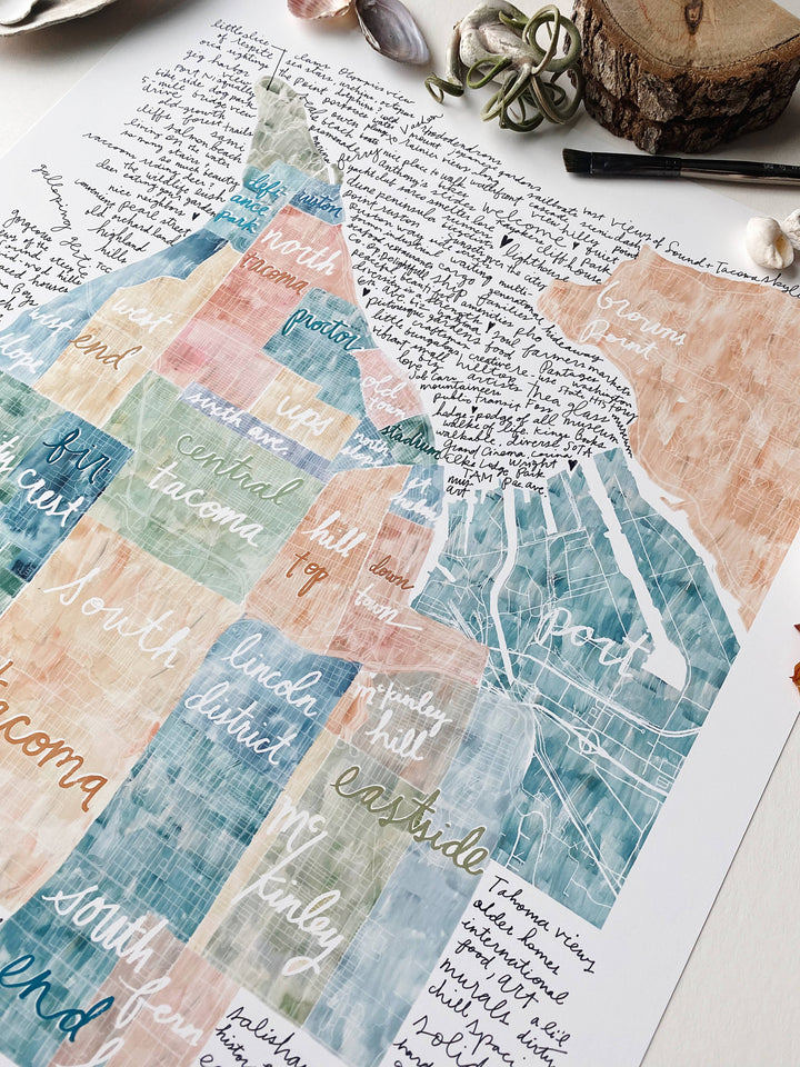 Turn-of-the-Centuries 16 x 20 TACOMA Neighborhoods Map ART PRINT