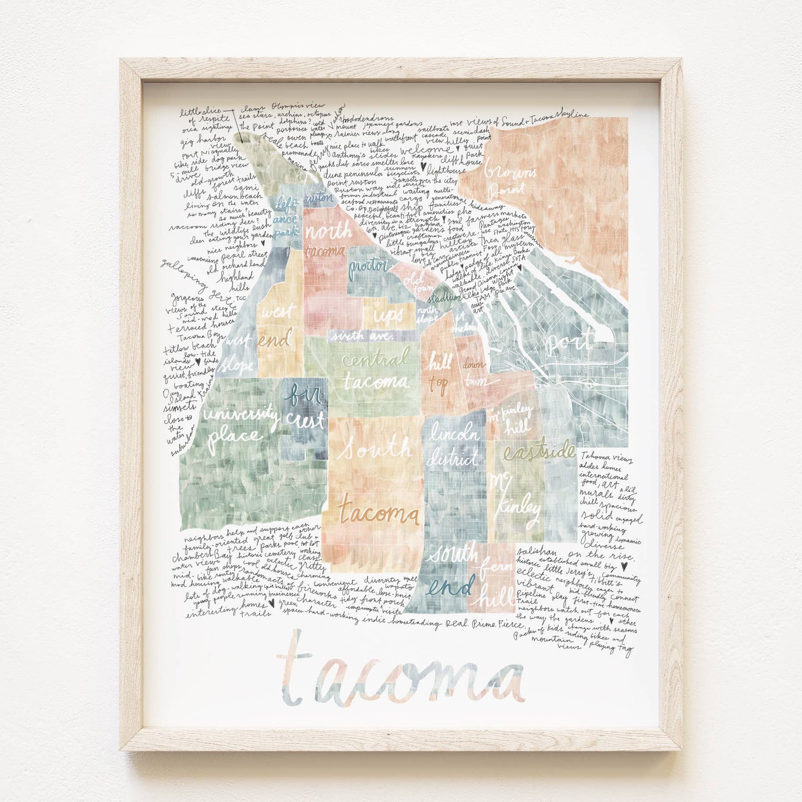 Turn-of-the-Centuries 16 x 20 TACOMA Neighborhoods Map ART PRINT