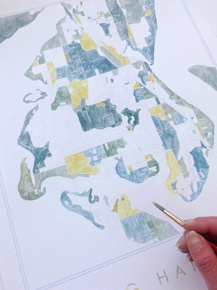 Turn-of-the-Centuries 8 x 10 / GIG HARBOR Gig Harbor Washington Watercolor Map ART PRINT