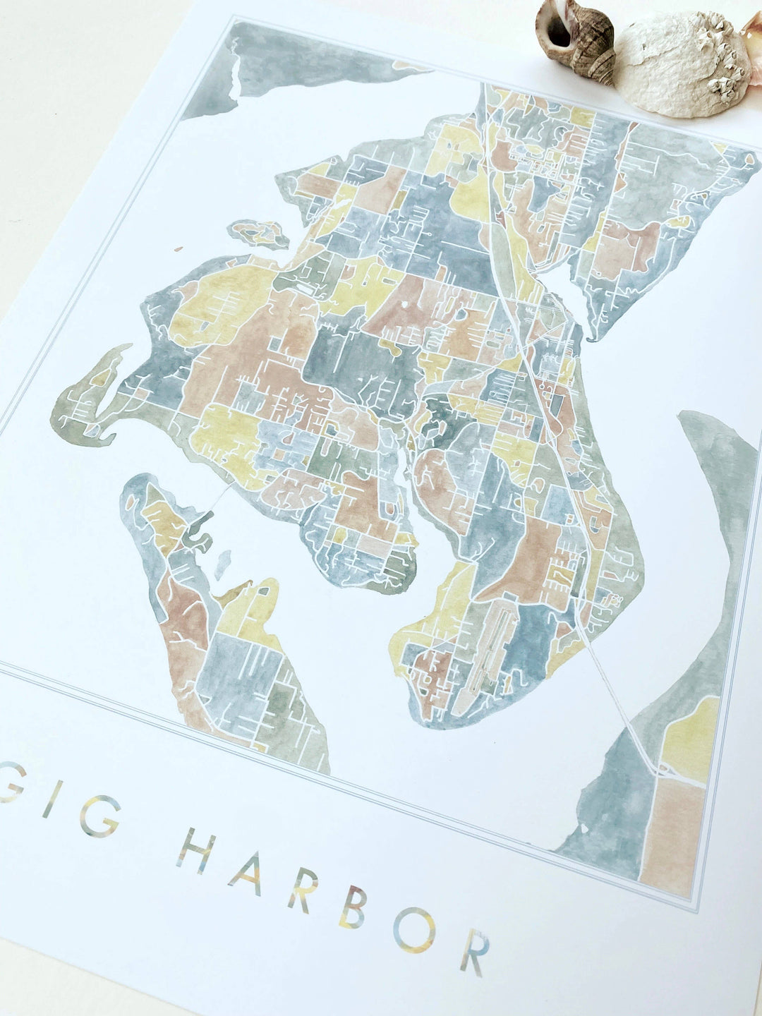 Turn-of-the-Centuries 8 x 10 / GIG HARBOR Gig Harbor Washington Watercolor Map ART PRINT
