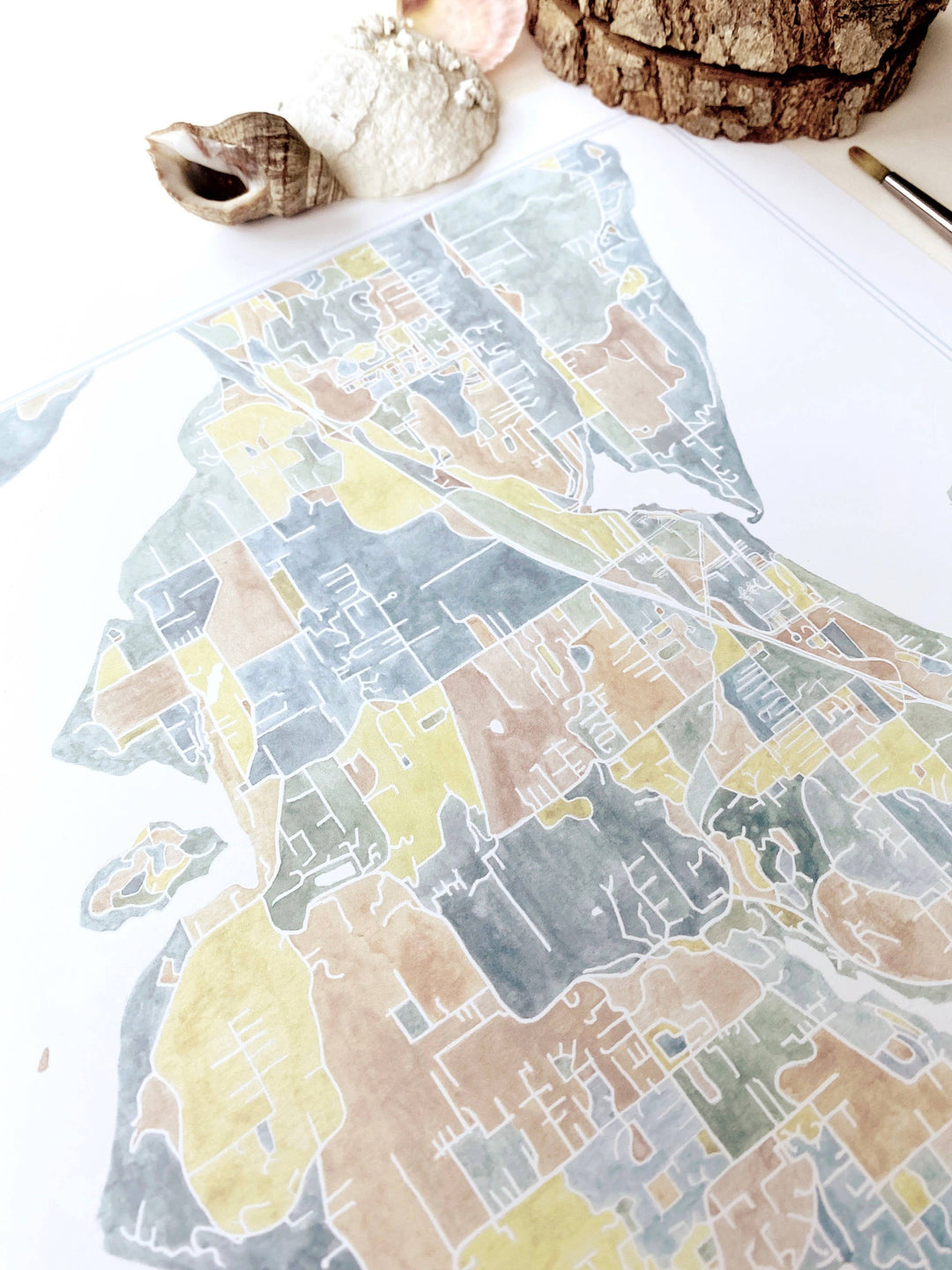 Turn-of-the-Centuries 8 x 10 / GIG HARBOR Gig Harbor Washington Watercolor Map ART PRINT