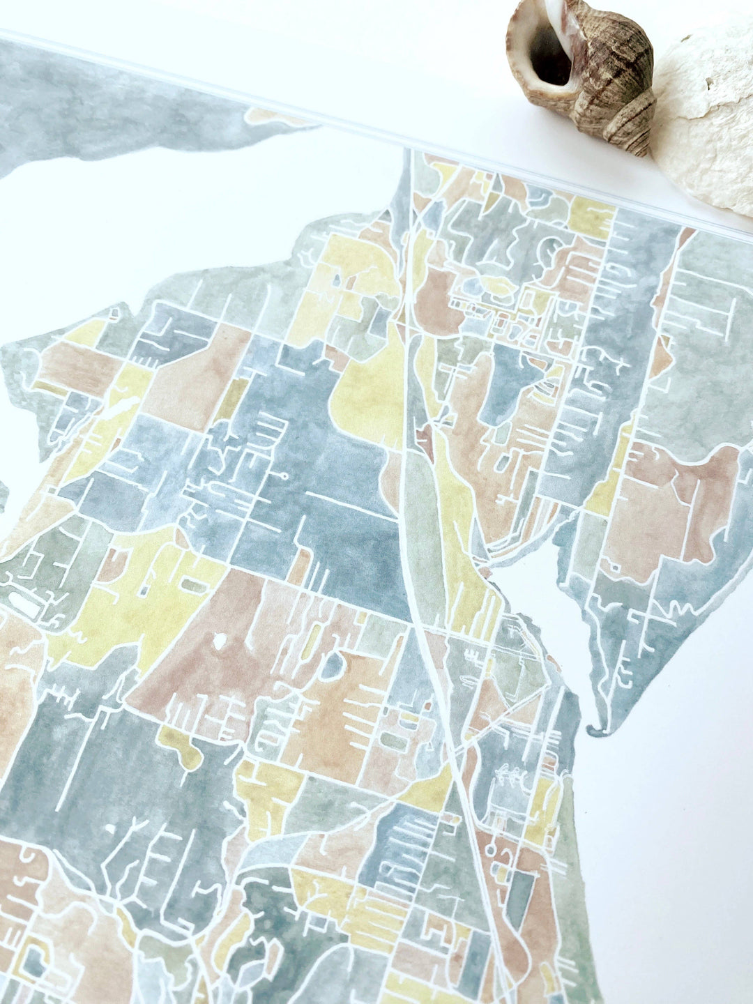 Turn-of-the-Centuries 8 x 10 / GIG HARBOR Gig Harbor Washington Watercolor Map ART PRINT