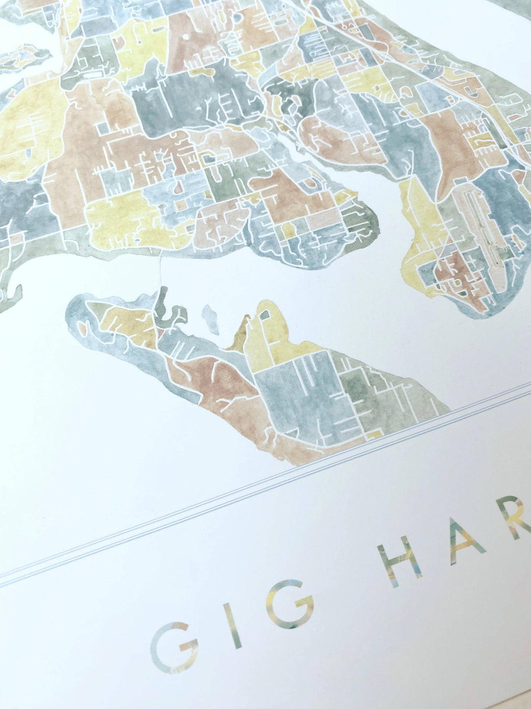 Turn-of-the-Centuries 8 x 10 / GIG HARBOR Gig Harbor Washington Watercolor Map ART PRINT