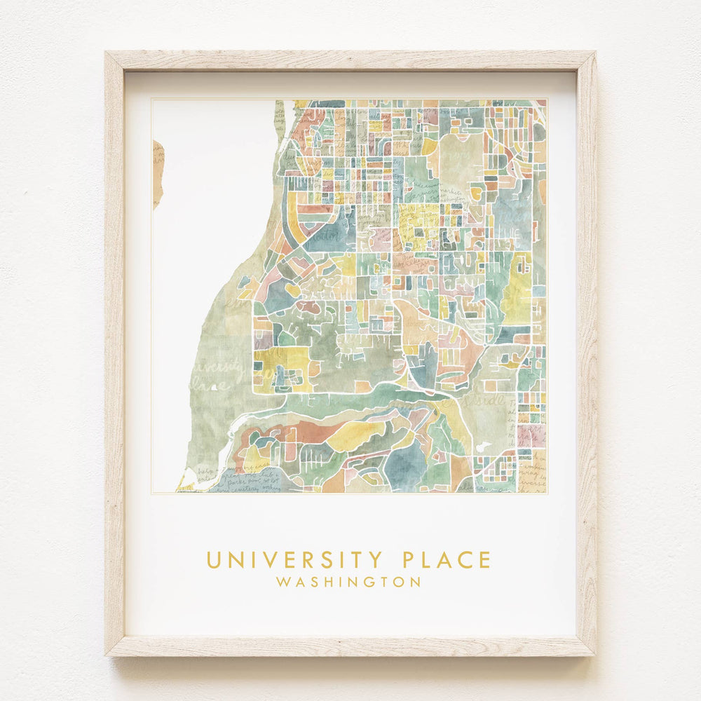 Turn-of-the-Centuries 8 x 10 University Place UP Washington Watercolor Map ART PRINT