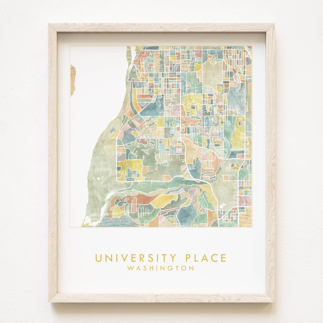 Turn-of-the-Centuries 8 x 10 University Place UP Washington Watercolor Map ART PRINT