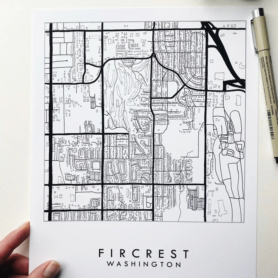 Turn-of-the-Centuries Art Print Fircrest City Lines Map Art Print