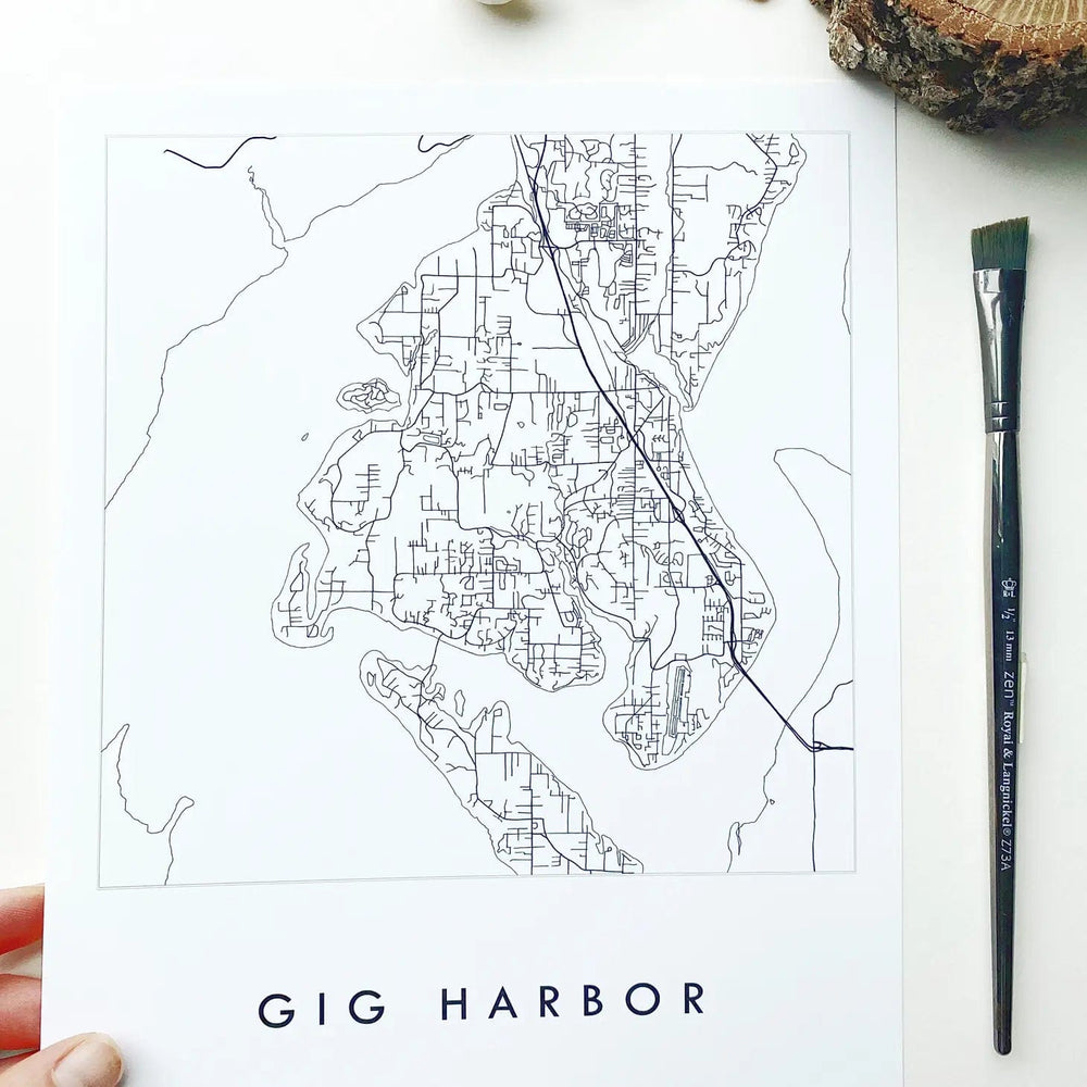 Turn-of-the-Centuries Art Print Gig Harbor Black and White Map Drawing Art Print