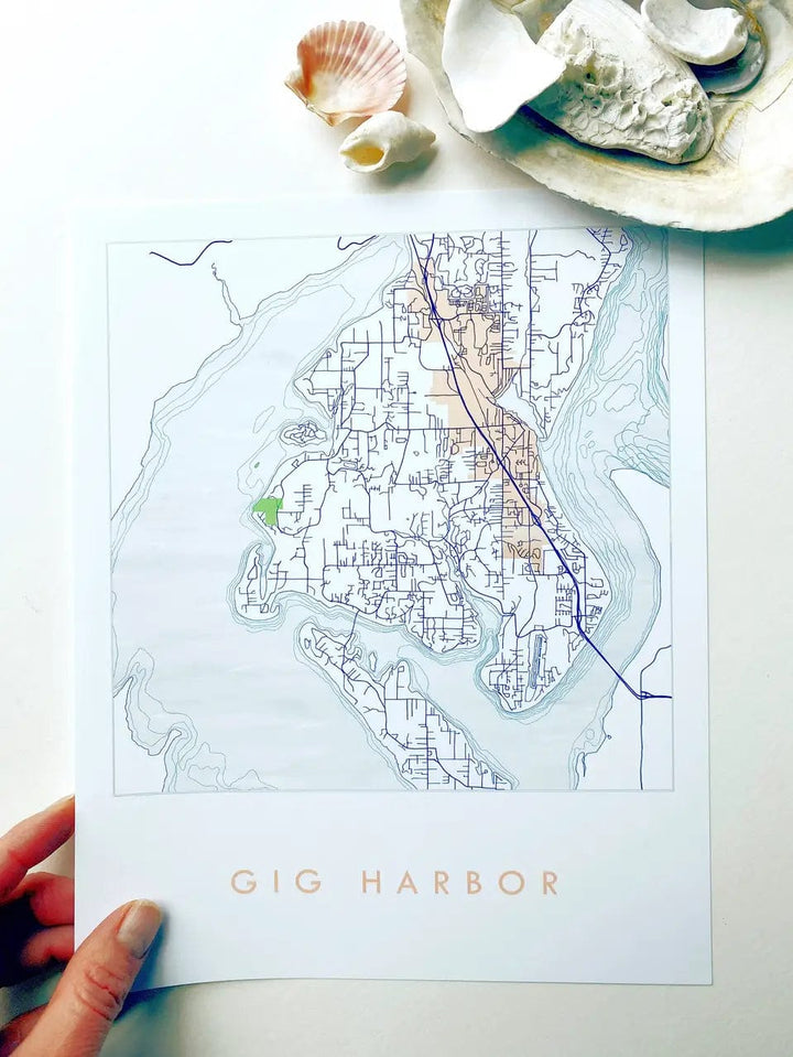Turn-of-the-Centuries Art Print Gig Harbor Map Drawing Art Print