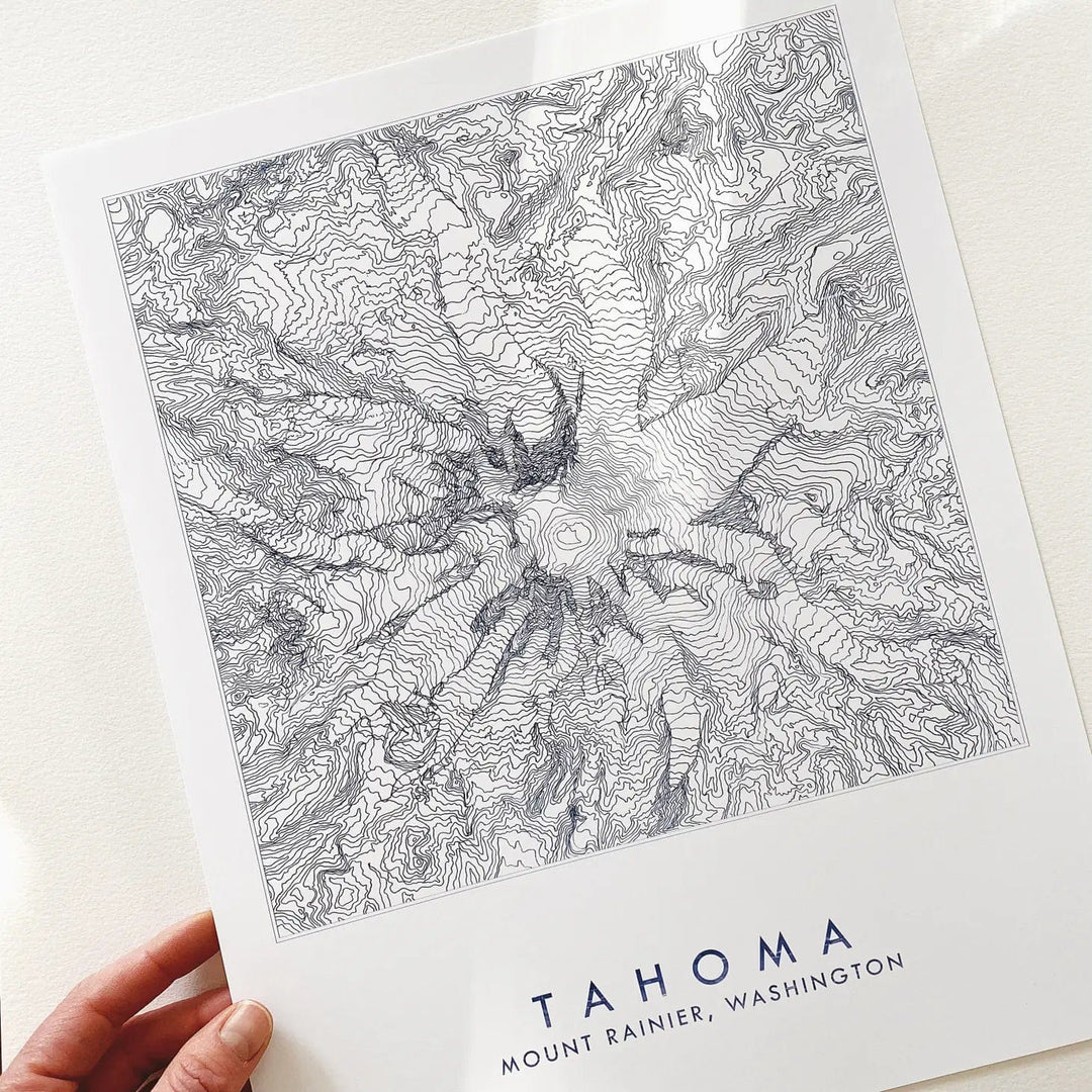 Turn-of-the-Centuries Art Print Mount Rainier Tahoma Topo Lines Map - 8" x 10" Art Print
