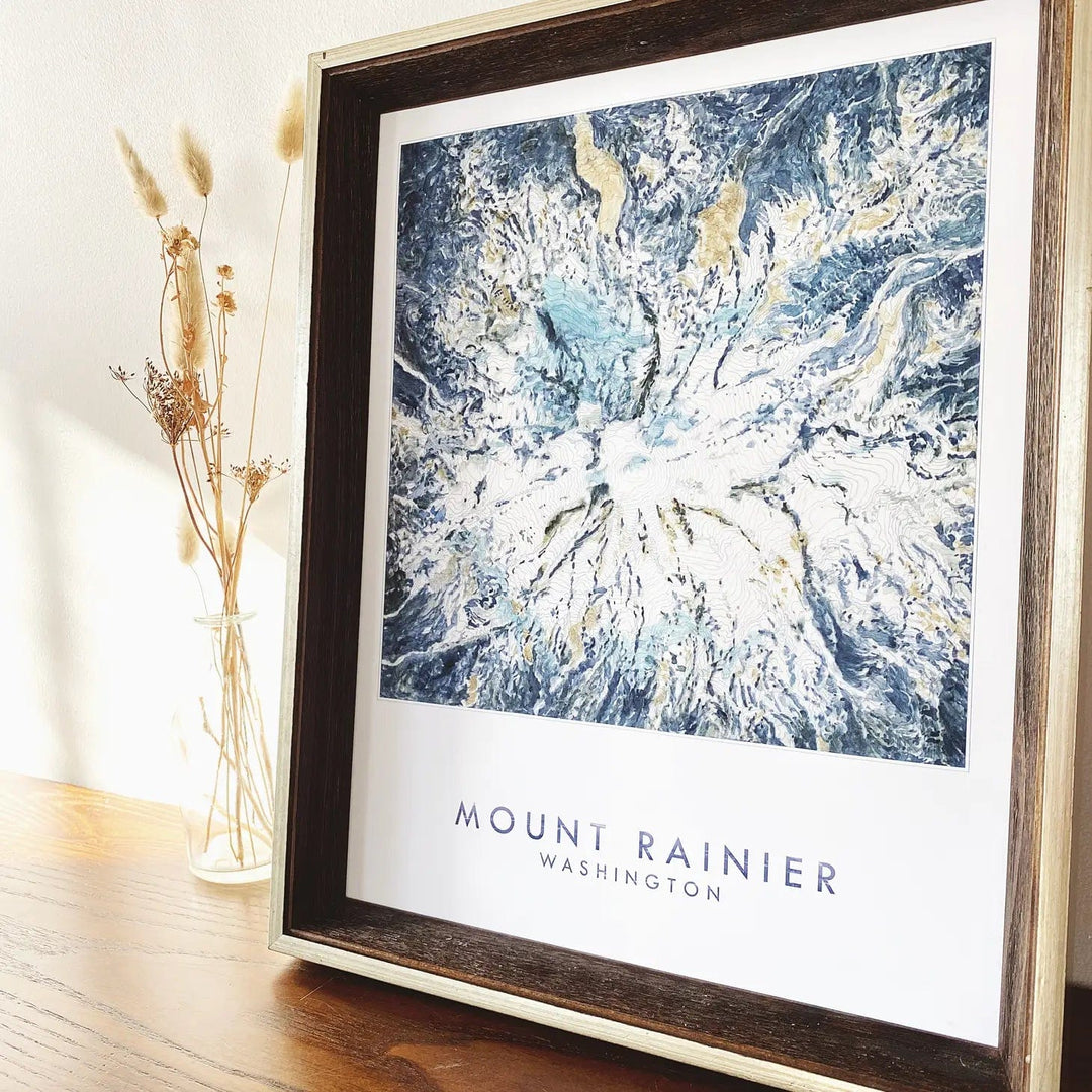 Turn-of-the-Centuries Art Print Mount Rainier Tahoma Topo Watercolor Map - 8" x 10" Art Print