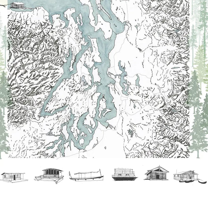 Turn-of-the-Centuries Art Print Puget Sound Life Map - 11" x 14" Art Print