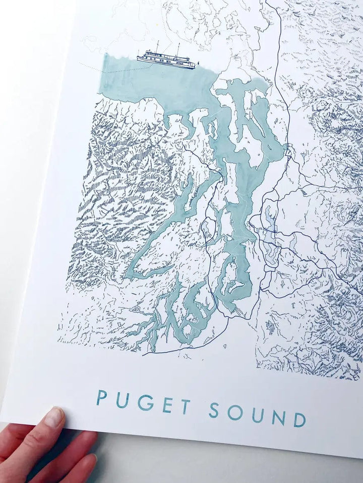 Turn-of-the-Centuries Art Print Puget Sound Topo Watercolor Map Art Print