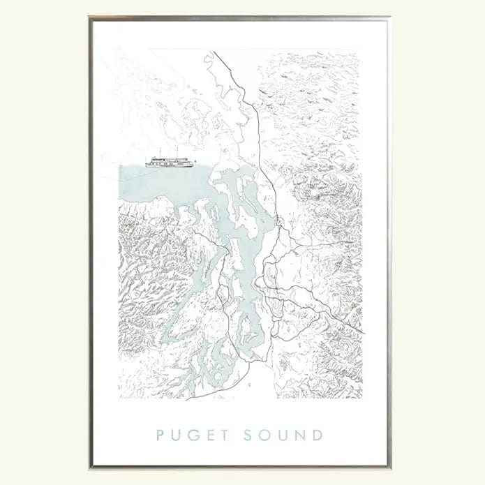 Turn-of-the-Centuries Art Print Puget Sound Topo Watercolor Map Art Print