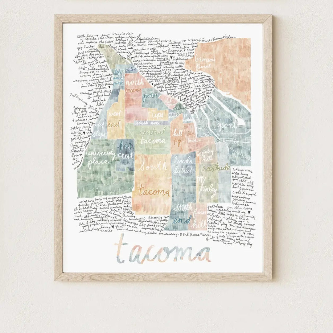 Turn-of-the-Centuries Art Print Tacoma Neighborhoods Map - 11" x 14" Art Print