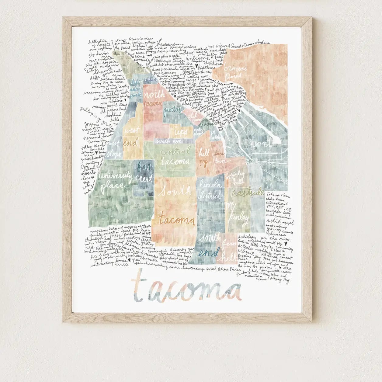 Turn-of-the-Centuries Art Print Tacoma Neighborhoods Map - 11" x 14" Art Print
