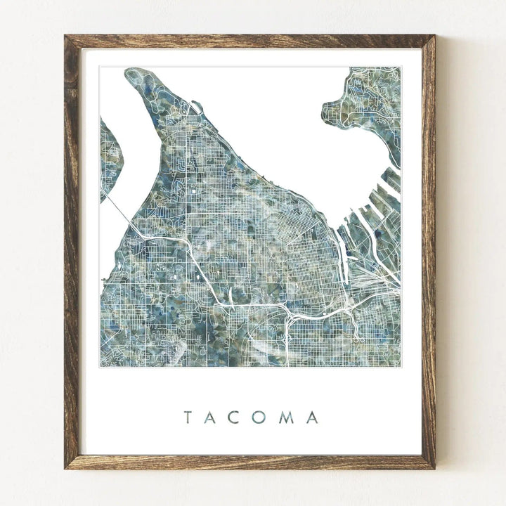 Turn-of-the-Centuries Art Print Tacoma Painted River Map - 11" x 14" Art Print