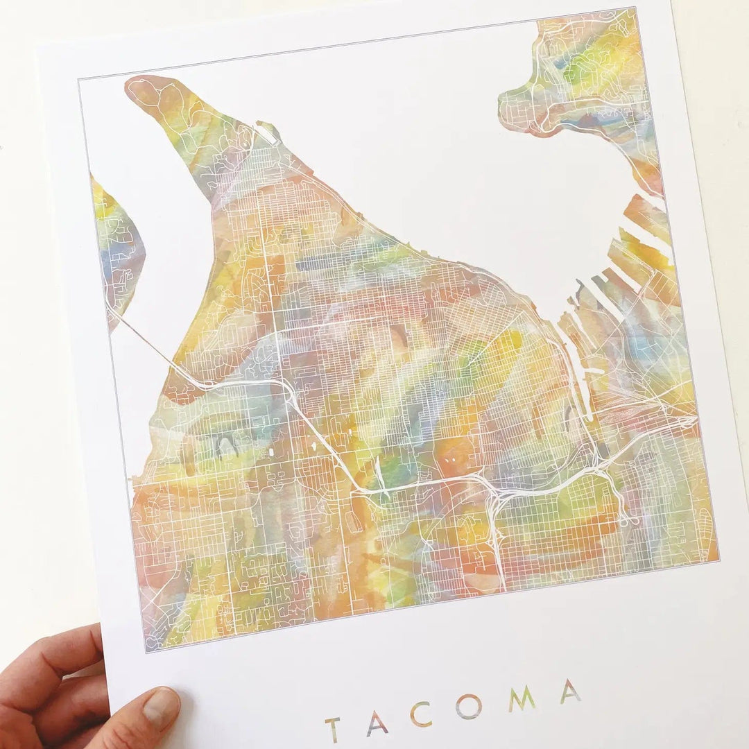 Turn-of-the-Centuries Art Print Tacoma Pride Rainbow Watercolor Map - 11" x 14" Art Print