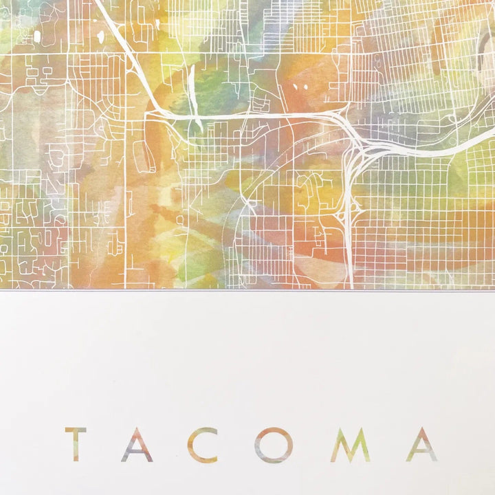 Turn-of-the-Centuries Art Print Tacoma Pride Rainbow Watercolor Map - 11" x 14" Art Print